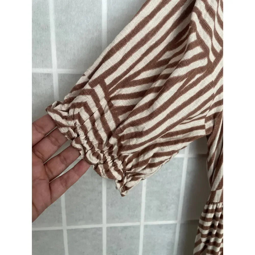 Mister Zimi Lottie Sahara Maxi Dress 12 Neutral Stripe Boho Lagenlook Pockets - Picture 9 of 9